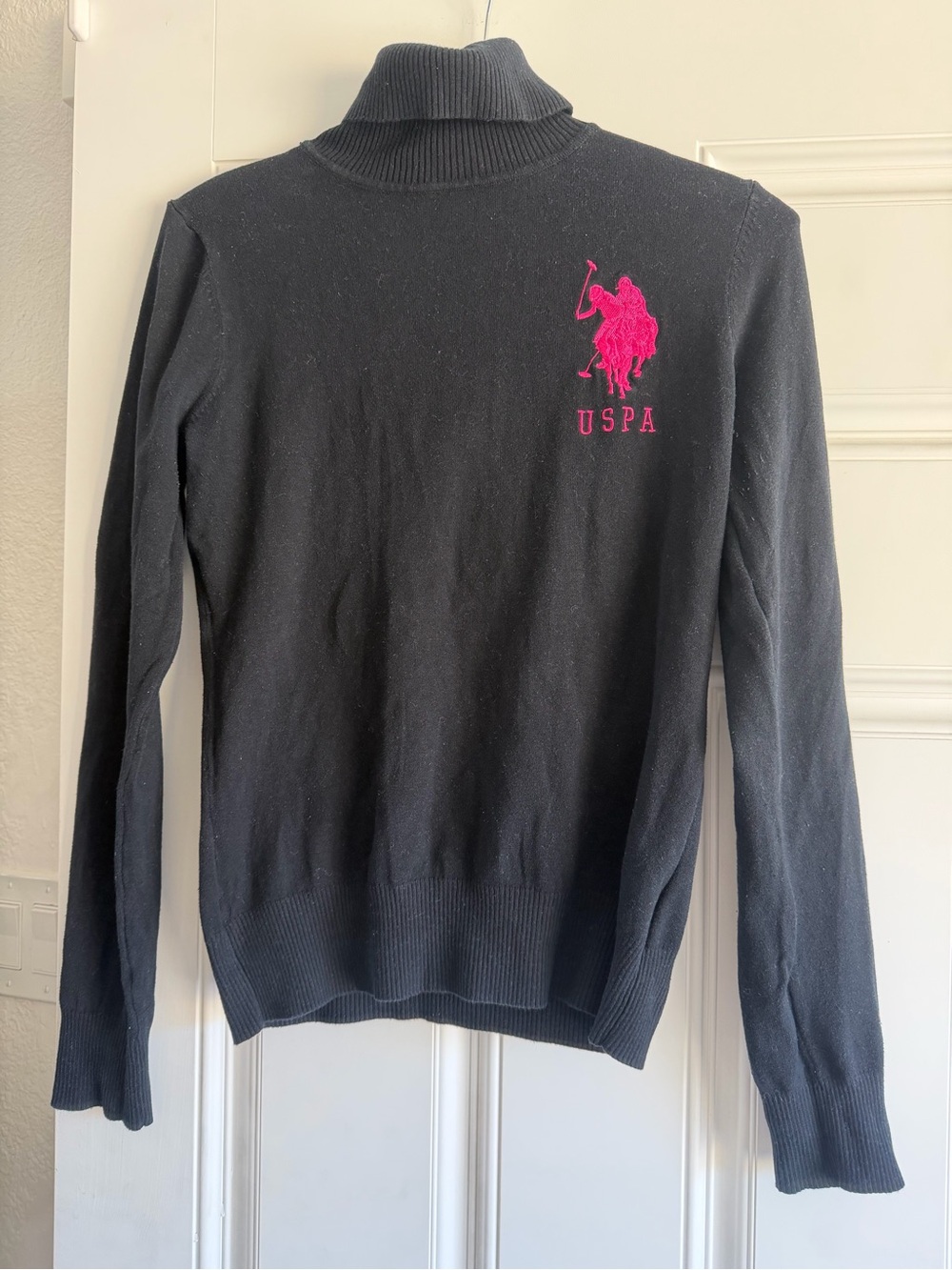 U.S. Polo Assn. Black Turtleneck Sweater with Pink Logo